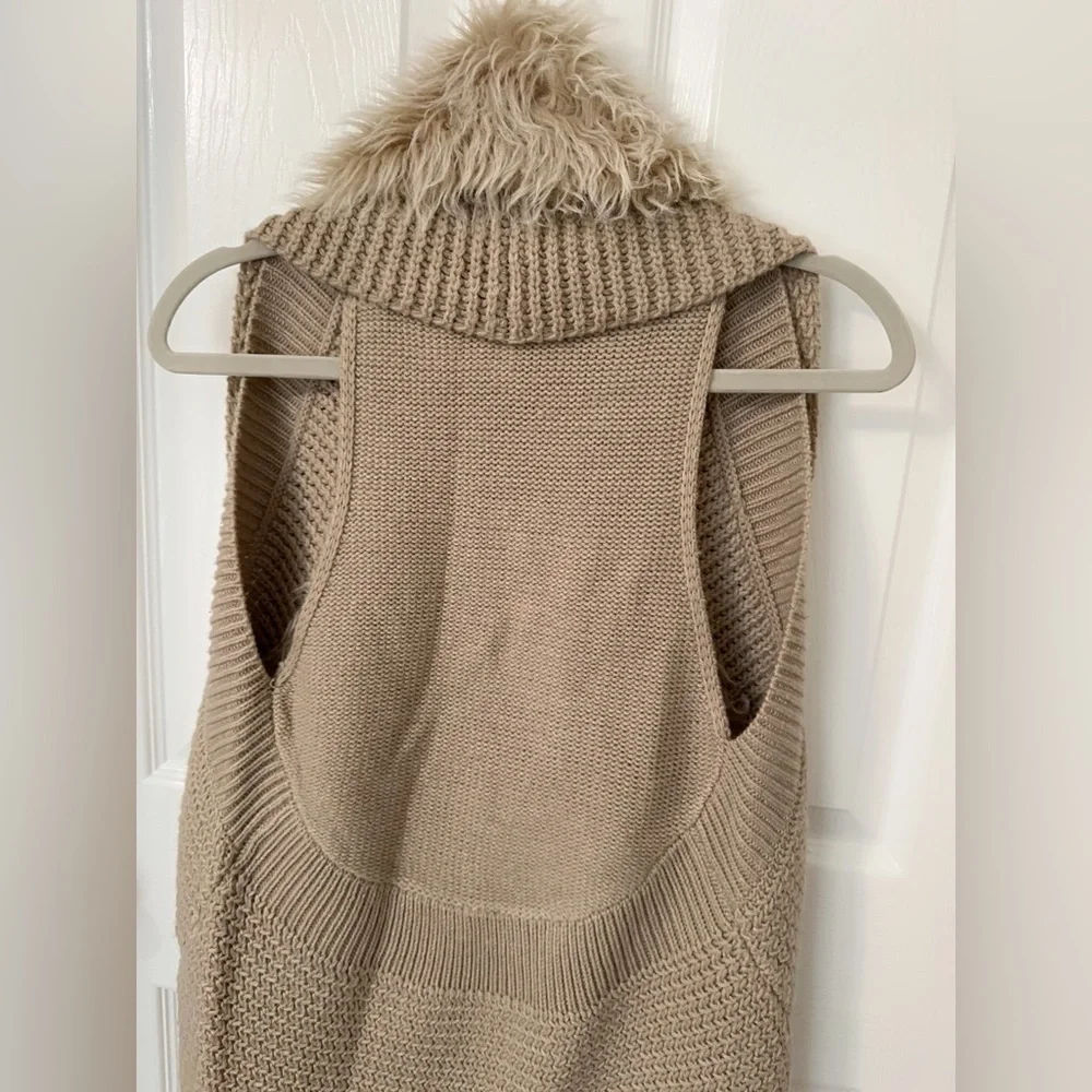Dolled Up Tan Knit Vest with Faux Fur Collar